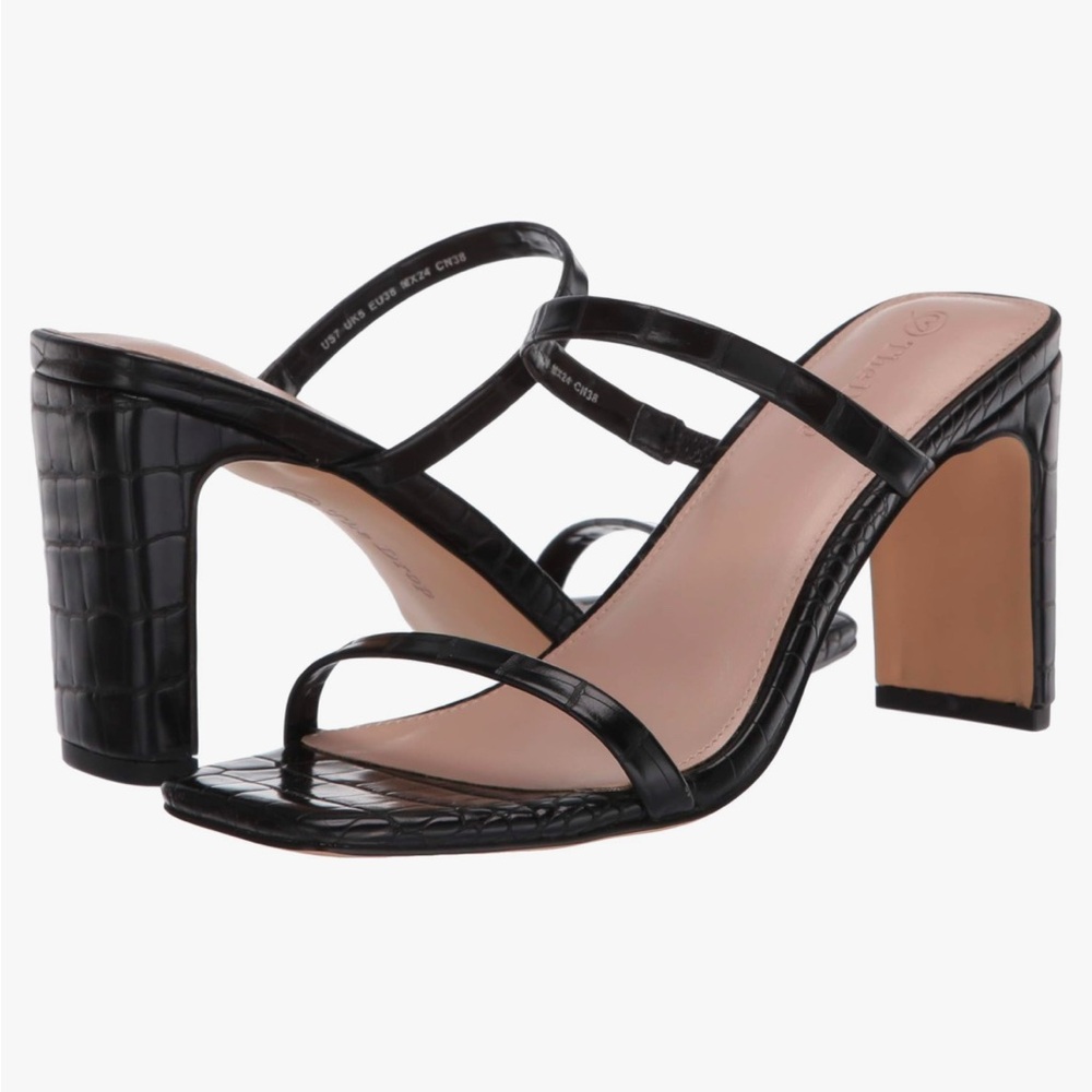 The Drop Avery Black Croc-Embossed Heeled Sandals